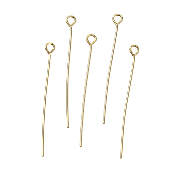 Brass Eye Pins, Lead Free & Cadmium Free, Real 24K Gold Plated, 35x3x0.7mm, Hole: 1.8mm