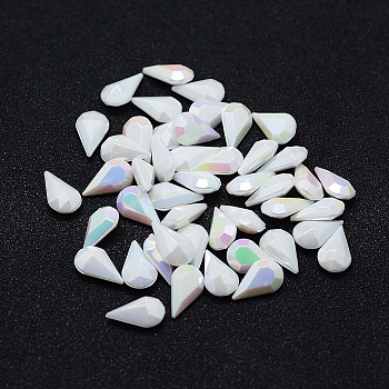 Acrylic Point Rhinestone Pointed Back Cabochons, Faceted, teardrop, AB Color, White, 10x6x3~4mm