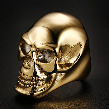 Titanium Steel Skull Finger Ring, Halloween Punk Jewelry for Men Women, Golden, US Size 11(20.6mm)