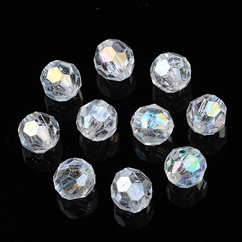 Electroplate Transparent Acrylic Beads, AB Color, Faceted, Round, Clear, 7.5x8mm, Hole: 1.6mm, about 2480pcs/500g