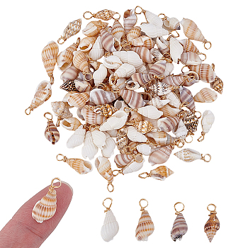 100Pcs 4 Styles Natural Shell Pendants, with Copper Wire Findings, Golden, 16~23mm, Hole: 3.5mm, 25pcs/style