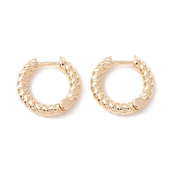 Brass Twist Rope Hoop Earrings for Women, Cadmium Free & Lead Free, Real 14K Gold Plated, 16x17x3mm, Pin: 1mm