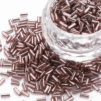 Plated Glass Bugle Beads, Metallic Colours, Rosy Brown, 4x2mm, Hole: 1mm, about 14000pcs/Pound