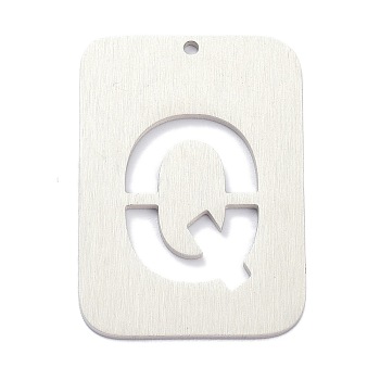 304 Stainless Steel Pendants, Rectangle with Alphabet, Hollow, Letter.Q, 32x22x1mm, Hole: 1.5mm