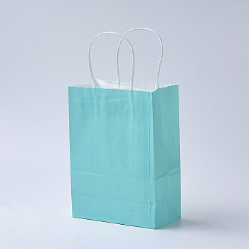 Pure Color Kraft Paper Bags, Gift Bags, Shopping Bags, with Paper Twine Handles, Rectangle, Cyan, 15x11x6cm
