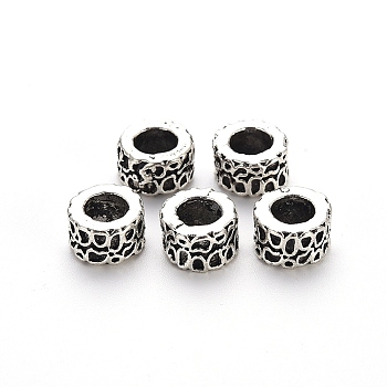 Tibetan Style Alloy European Beads Settings for Enamel, Large Hole Beads, Cadmium Free & Lead Free, Column with Spots, Antique Silver, 11x6.5mm, Hole: 6mm, about 400pcs/1000g