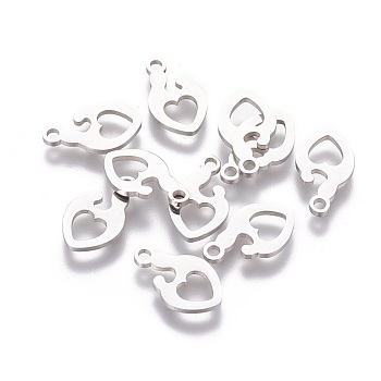 201 Stainless Steel Charms, Human with Heart, Stainless Steel Color, 13.8x8.2x1mm, Hole: 1.5mm