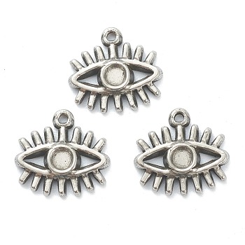 304 Stainless Steel Pendants Cabochon Settings, Eye, Stainless Steel Color, Tray: 2mm, 12.5x13.5x2mm, Hole: 1mm