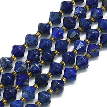 Natural Lapis Lazuli Beads Strands, Faceted, Rhombus, 8~8.5x8~8.5mm, Hole: 1mm, about 37pcs/strand, 15.35''(39cm)