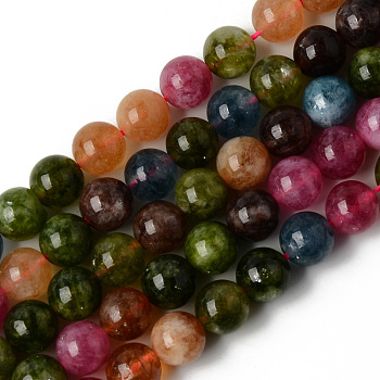 Natural Quartz Beads Strands, Dyed & Heated, Imitation Tourmaline, Round, Mixed Color, 8~8.5mm, Hole: 1.2mm, about 47pcs/strand, 14.96 inch(38cm)
