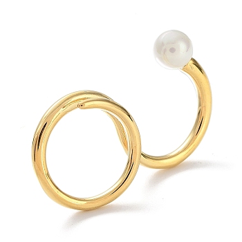 304 Stainless Steel Double Rings, Cuff Ring with Shell Pearl, Golden, US Size 8 1/4(18.3mm)