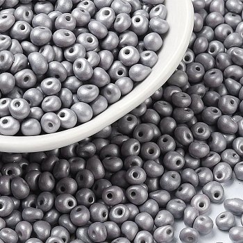 6/0 Glass Seed Beads, Opaque Colours Luster, Teardrop, Gray, 4~5x4~4.5x3~4mm, Hole: 0.8~0.9mm, about 5625pcs/pound