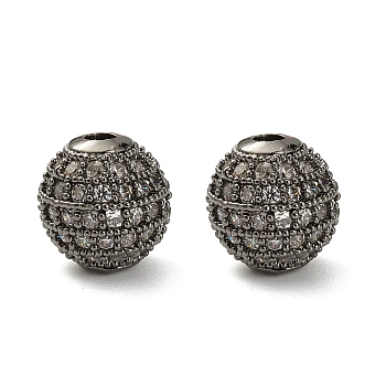 CZ Brass Micro Pave Grade AAA Clear Color Cubic Zirconia Round Beads, Cadmium Free & Nickel Free & Lead Free, Gunmetal, 8mm, Hole: 1.7mm
