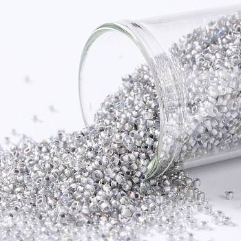 TOHO Round Seed Beads, Japanese Seed Beads, (261) Inside Color AB Crystal/Gray Lined, 15/0, 1.5mm, Hole: 0.7mm, about 3000pcs/bottle, 10g/bottle