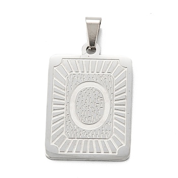 304 Stainless Steel Pendants, Rectangle with Alphabet, Letter.O, 30x20x1.5mm, Hole: 3x6mm