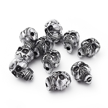 Antique Silver Plated Acrylic Beads, Halloween Skull, 23x17x15.5mm, Hole: 3.5mm