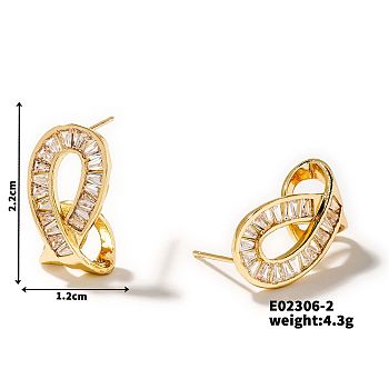 Elegant Geometric Stud Earrings with Shiny Diamonds for Women, Golden, 22mm