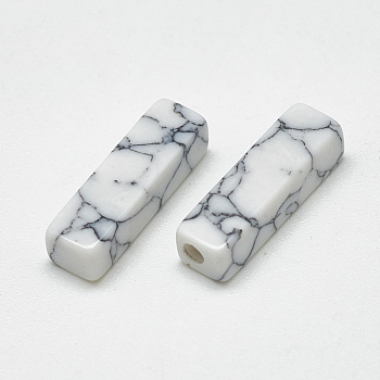 Synthetic Turquoise Beads, Half Drilled, Cuboid, WhiteSmoke, 14x4x4mm, Half Hole: 1mm
