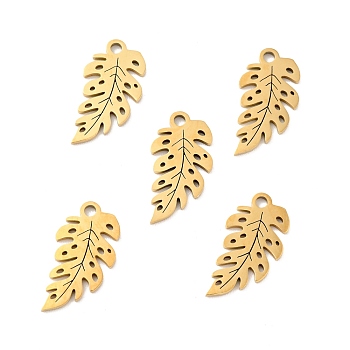 201 Stainless Steel Pendants, Palm Leaf , Golden, 16.5x8.5x1mm, Hole: 1.4mm