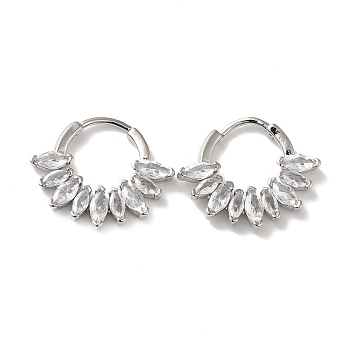 Cubic Zirconia Horse Eye Hoop Earrings, Rack Plating Brass Earrings for Women, Lead Free & Cadmium Free, Platinum, 17x20x3mm