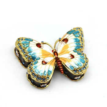 Butterfly Alloy Enamel Jewelry Storage Box, with Magnetic Clasps, Home Decoration, Deep Sky Blue, 7.5x5.7x2.2cm