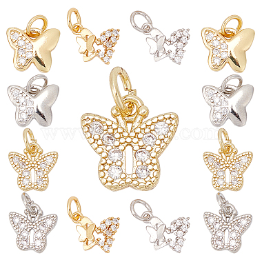 Mixed Color Clear Butterfly Brass+Cubic Zirconia Pendants