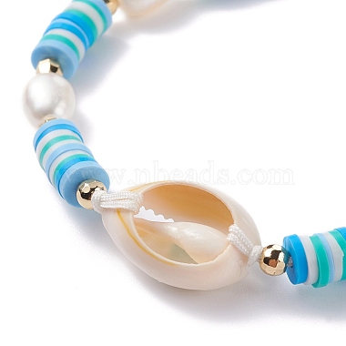 Coquillage naturel avec mauvais œil et bracelet en perles tressées(BJEW-TA00049-02)-6