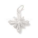 925 Sterling Silver Pave Clear Cubic Zirconia Pendants, with 925 Stamp, Silver Color Plated, Star Charms, 14x12.5x1mm, Jump Ring: 5x0.6mm, Inner Diameter: 3.5mm(STER-G049-01C-S)