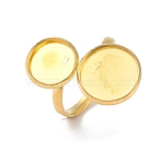 304 Stainless Steel Open Cuff Ring Findings, Pad Ring Setting, Flat Round, Real 18K Gold Plated, Inner Diameter: 17mm, Tray: 12mm & 10mm(STAS-E124-05I-G)