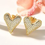Rack Plating Brass Micro Pave Clear Cubic Zirconia Stud Earrings, Pave Cluster Earring for Women, Cadmium Free & Lead Free, Long-Lasting Plated, Heart, Real 18K Gold Plated, 18x16mm(EJEW-C125-06B-G)