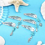 5Pcs Ocean Theme Iron Snap Hair Clips, with Alloy Pendants and Synthetic Turquoise Chip Beads, Mixed Shapes, Antique Silver & Platinum, 80~93mm(PHAR-JH00144)