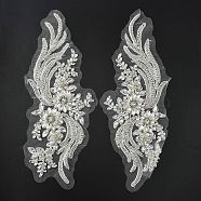 Phoenix Tail Pattern Glass Rhinestone & Mesh Base Fabrics Handwork Embroidery Cloth Sew on Appliques, Costume Cheongsam Accessories, Clear, 380x150x5mm(PATC-WH0009-02B)