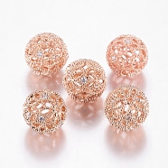 Латунные шарики циркония кубической, круглые, розовое золото , 12 мм, отверстие : 1 мм(ZIRC-D011-50RG)