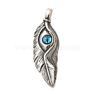 Eye Theme 304 Stainless Steel Pendants, with Glass, Feather, 74x24x7mm, Hole: 8x4mm(STAS-R140-06AS-01)