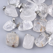 Natural Quartz Crystal Pendants, Rock Crystal Pendants, with Stainless Steel Snap On Bails, Nuggets, 15~35x10~20x5~15mm, Hole: 3x7.5mm(G-Q996-10)