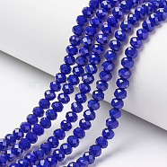 Opaque Solid Color Glass Beads Strands, Faceted, Rondelle, Blue, 10x8mm, Hole: 1mm, about 65~66pcs/strand, 20.8~21.2 inch(53~54cm)(X-EGLA-A034-P10mm-D07)
