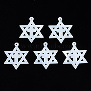 Natural Freshwater Shell Pendants, for Jewish, Star of David with Cross, 25x22x1.5mm, Hole: 1mm(SHEL-N027-14)