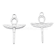 201 Stainless Steel Pendants, Ankh Cross with Wing, Stainless Steel Color, 30.5x21.5x2.5mm, Hole: 2.5mm(STAS-N098-249P)