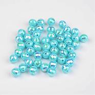 Faceted Colorful Eco-Friendly Poly Styrene Acrylic Round Beads, AB Color, Cyan, 8mm, Hole: 1.5mm, about 2000pcs/500g(SACR-K001-8mm-62)
