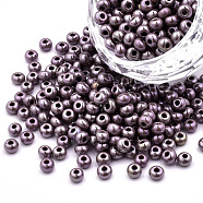 6/0 Czech Opaque Glass Seed Beads, Lustered, Round, Rosy Brown, 4x3mm, Hole: 1.2mm, about 500g/bag(SEED-N004-003D-06)