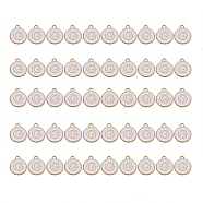 Golden Plated Alloy Charms, with Enamel, Enamelled Sequins, Flat Round, White, Letter.G, 14x12x2mm, Hole: 1.5mm, 50pcs/Box(ENAM-SZ0001-25A-G)