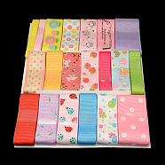Printed Mixed Ribbon Sets: Grosgrain Ribbons, Satin Ribbons and Organza Ribbons, Mixed Color, 3/8 inch~1-1/2 inch(9~38mm), about 1yards/roll(0.9144m/roll), 20rolls/bag(OCOR-R029-04)