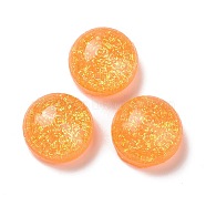 Translucent Resin Cabochons, with Glitter Powder, Half Round , Coral, 16x9.5mm(FIND-E020-10B)