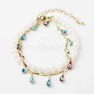 Multi-strand Bracelets, with Transparent Stripe Resin Beads, Handmade Brass Bar Link Chains & Curb Chains, 304 Stainless Steel Lobster Claw Clasps, Golden, 7-5/8 inch(19.5cm)(BJEW-JB06279)