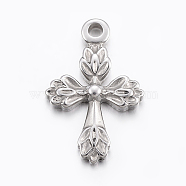 304 Stainless Steel Pendants, Cross, Stainless Steel Color, 26x17x3mm, Hole: 2.5mm(STAS-E421-080P)