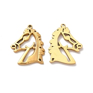 Ion Plating(IP) 304 Stainless Steel Pendants, Horse Charm, Golden, 33x26.5x2.5mm, Hole: 1.6mm(STAS-Q001-32G)