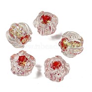 Handmade Gold Foil Lampwork Glass Beads, Flower, Red, 17x19.5x19.5mm, Hole: 2mm(FOIL-K003-03D)