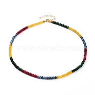 Dyed Natural Malaysia Jade Beaded Necklaces, with 304 Stainless Steel Lobster Claw Clasps, Rondelle, Faceted, Golden, Colorful, 16-1/8 inch(41cm)(NJEW-JN03236)