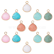 SUNNYCLUE 12Pcs 6 Colors Natural White Jade Gemstone Pendants, with Nickel Free Brass Loops, Dyed, Faceted, Teardrop, Golden, Mixed Color, 17.5x13.5x6.5mm, Hole: 2mm(G-SC0002-08B)