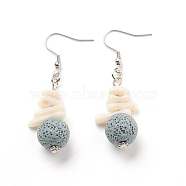 Natural Lava Rock Dangle Earrings, with Synthetic Gemstones, Alloy Spacer Beads and Stainless Steel Earring Hooks, Round, Light Steel Blue, 55~56mm, Pin: 0.7mm(EJEW-E260-B05)